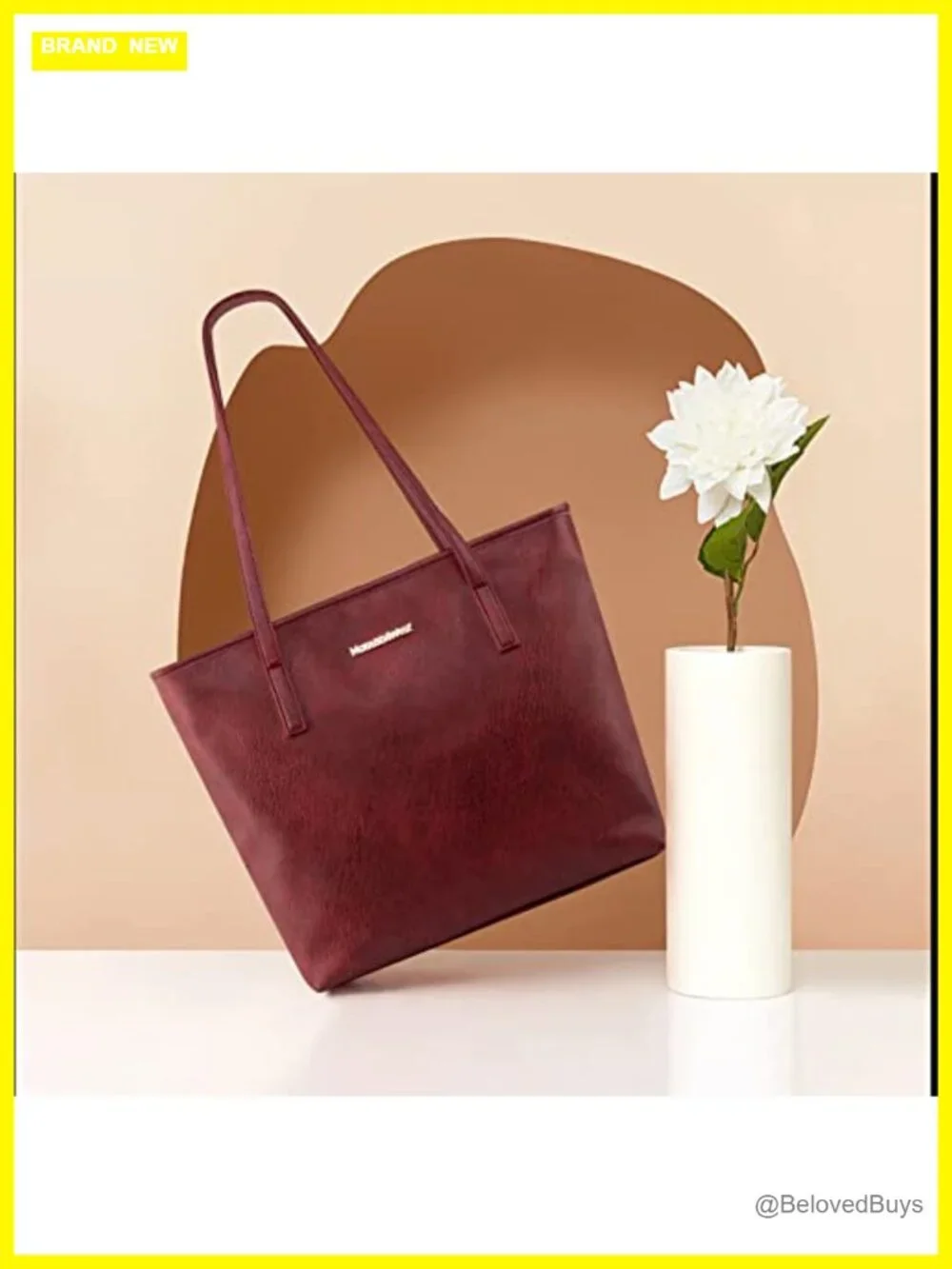 Large Faux Leather Tote Bag with Detachable Pouch for Work and Travel